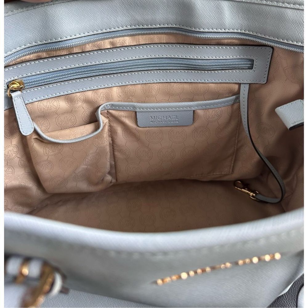 Michael Kors ￼Jet Set Medium Soffiano Top Zip Leather‎ Tote Pale Baby Blue - Picture 5 of 9